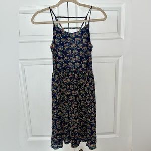 Xhilaration Navy Blue Floral Sleeveless Dress Size Medium
